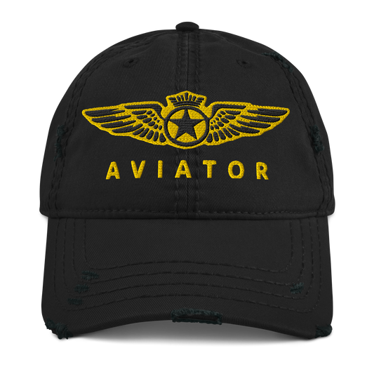 Aviator wings distressed dad hat — embroidered pilot cap, gift for pilots and aircrew