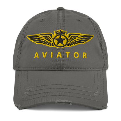 Aviator wings distressed dad hat — embroidered pilot cap, gift for pilots and aircrew