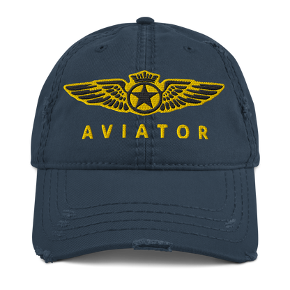 Aviator wings distressed dad hat — embroidered pilot cap, gift for pilots and aircrew