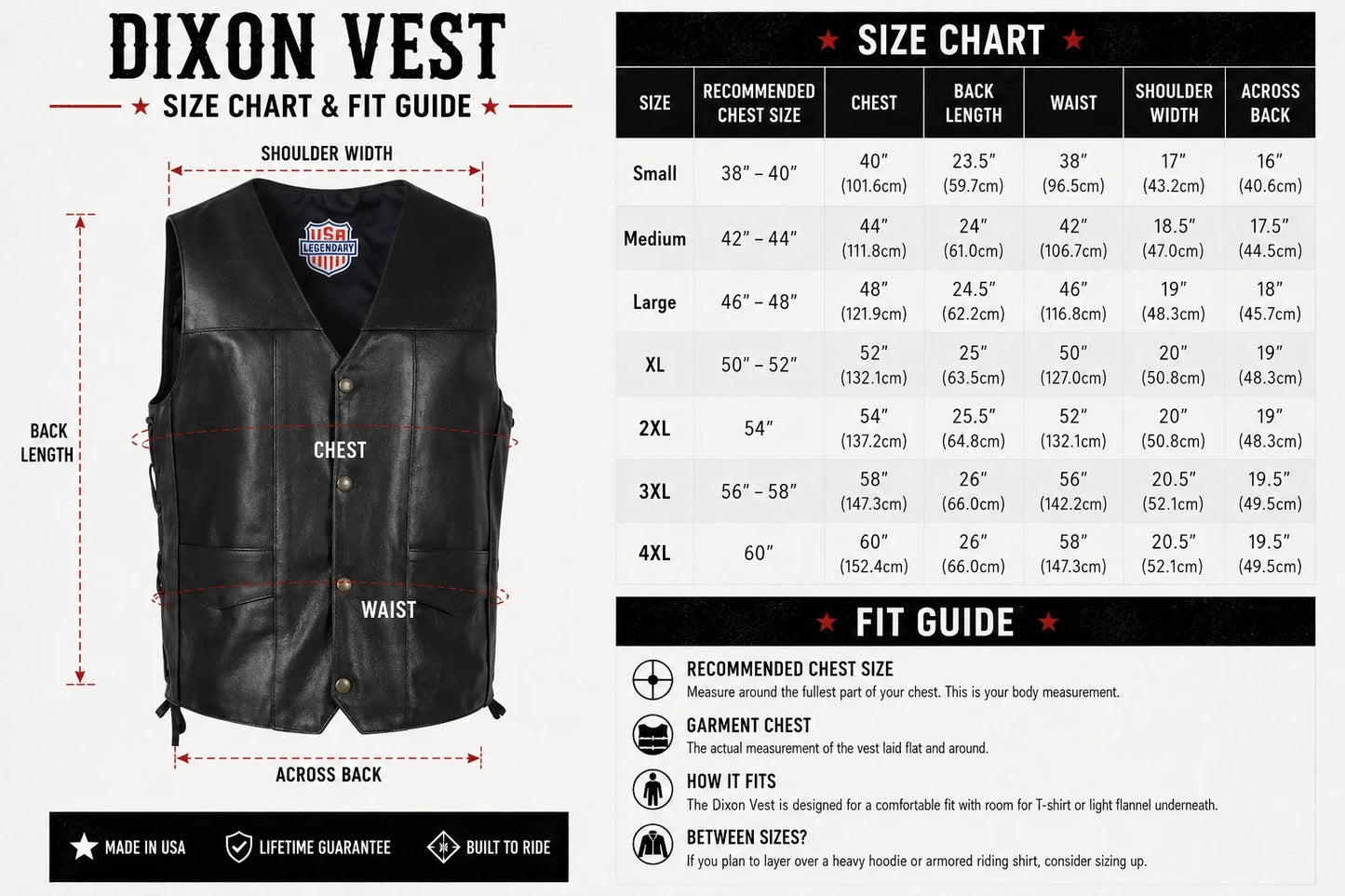 Legendary Dixon Men's Leather Motorcycle Vest