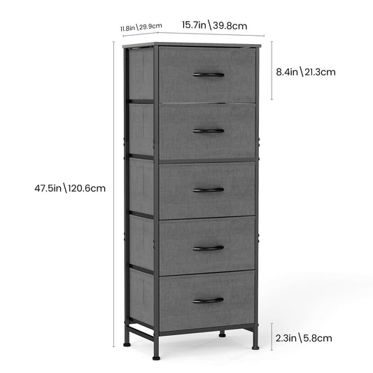 48IN Dresser For Bedroom With 5 Fabric Drawers Nightstand Wardrobe Steel Frame Closet For Clothes Storage Cabinet Furniture