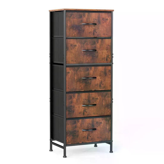 48IN Dresser For Bedroom With 5 Fabric Drawers Nightstand Wardrobe Steel Frame Closet For Clothes Storage Cabinet Furniture