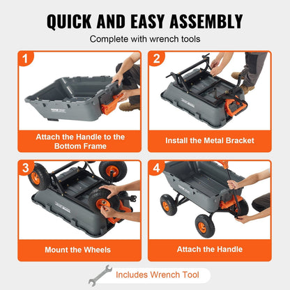 VEVOR Garden Cart, Durable Poly Dump Cart with Simple Assembly Steel Structure, Versatile Dump Wagon with Dual-Function Handle, Handy Wheelbarrow with 800 lbs Load Capacity, 10 inch Wheels