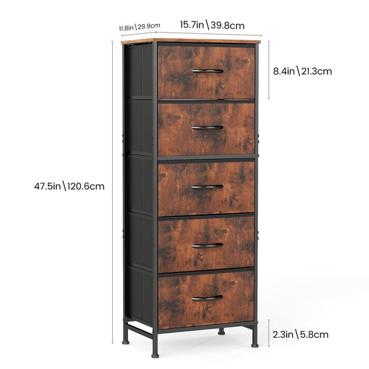 48IN Dresser For Bedroom With 5 Fabric Drawers Nightstand Wardrobe Steel Frame Closet For Clothes Storage Cabinet Furniture