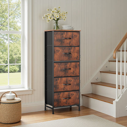 48IN Dresser For Bedroom With 5 Fabric Drawers Nightstand Wardrobe Steel Frame Closet For Clothes Storage Cabinet Furniture