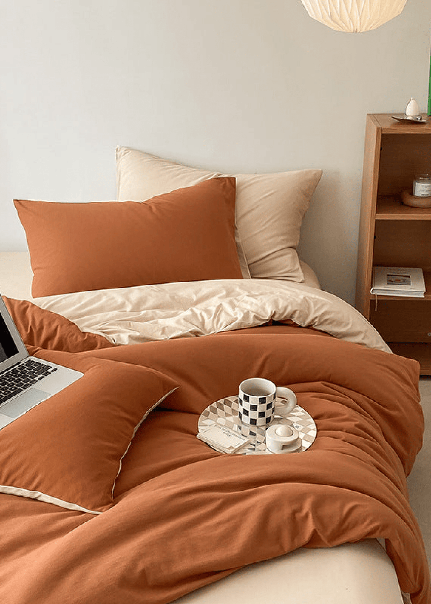 Duo Earth Tone Jersey Knit Bedding Set / Pink Beige