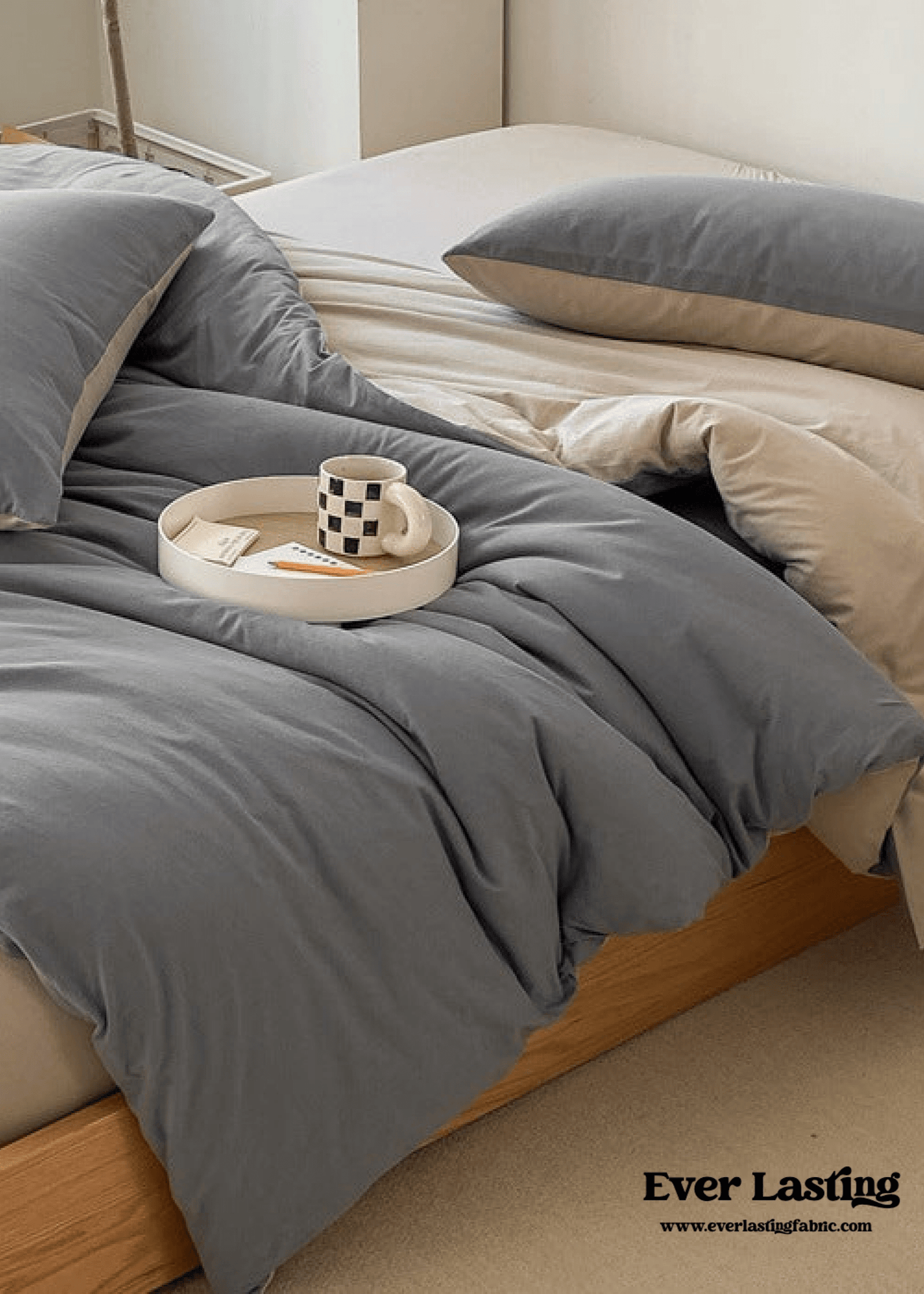 Duo Earth Tone Jersey Knit Bedding Set / White Beige