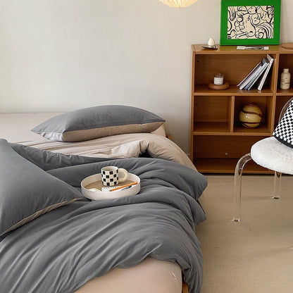 Duo Earth Tone Jersey Knit Bedding Set / White Beige