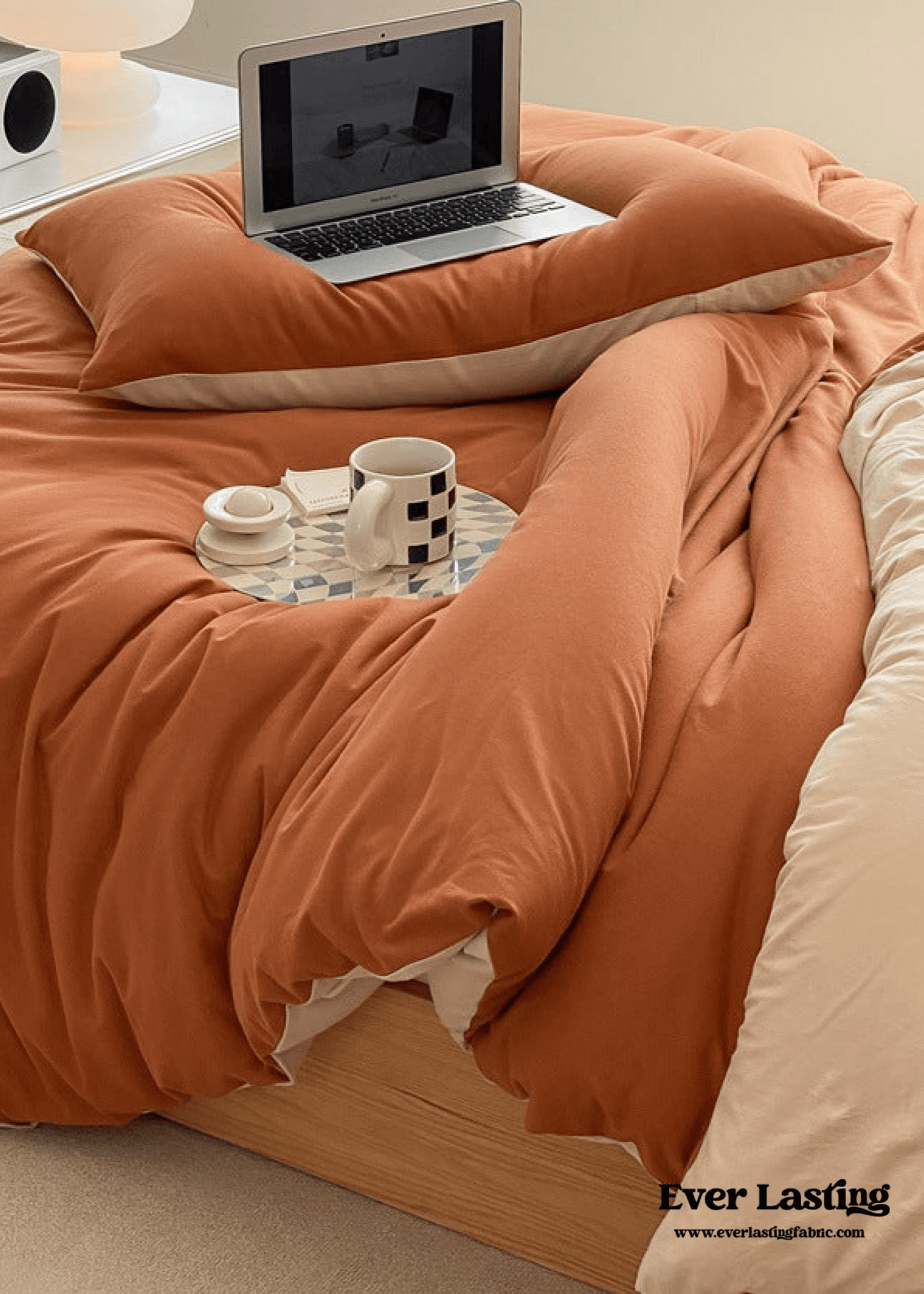 Duo Earth Tone Jersey Knit Bedding Set / White Beige