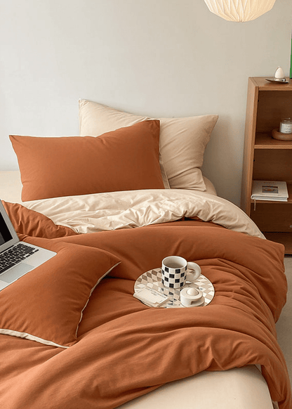 Duo Earth Tone Jersey Knit Bedding Set / White Beige