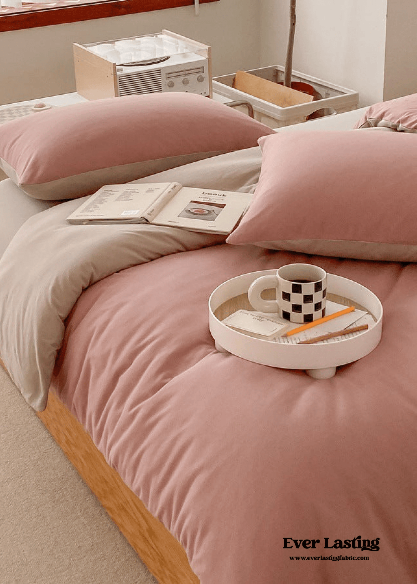 Duo Earth Tone Jersey Knit Bedding Set / White Beige