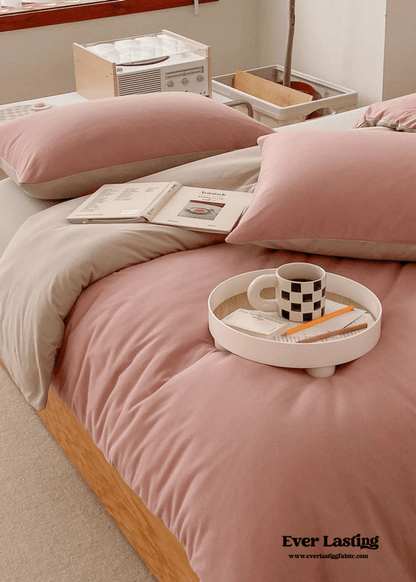 Duo Earth Tone Jersey Knit Bedding Set / White Beige