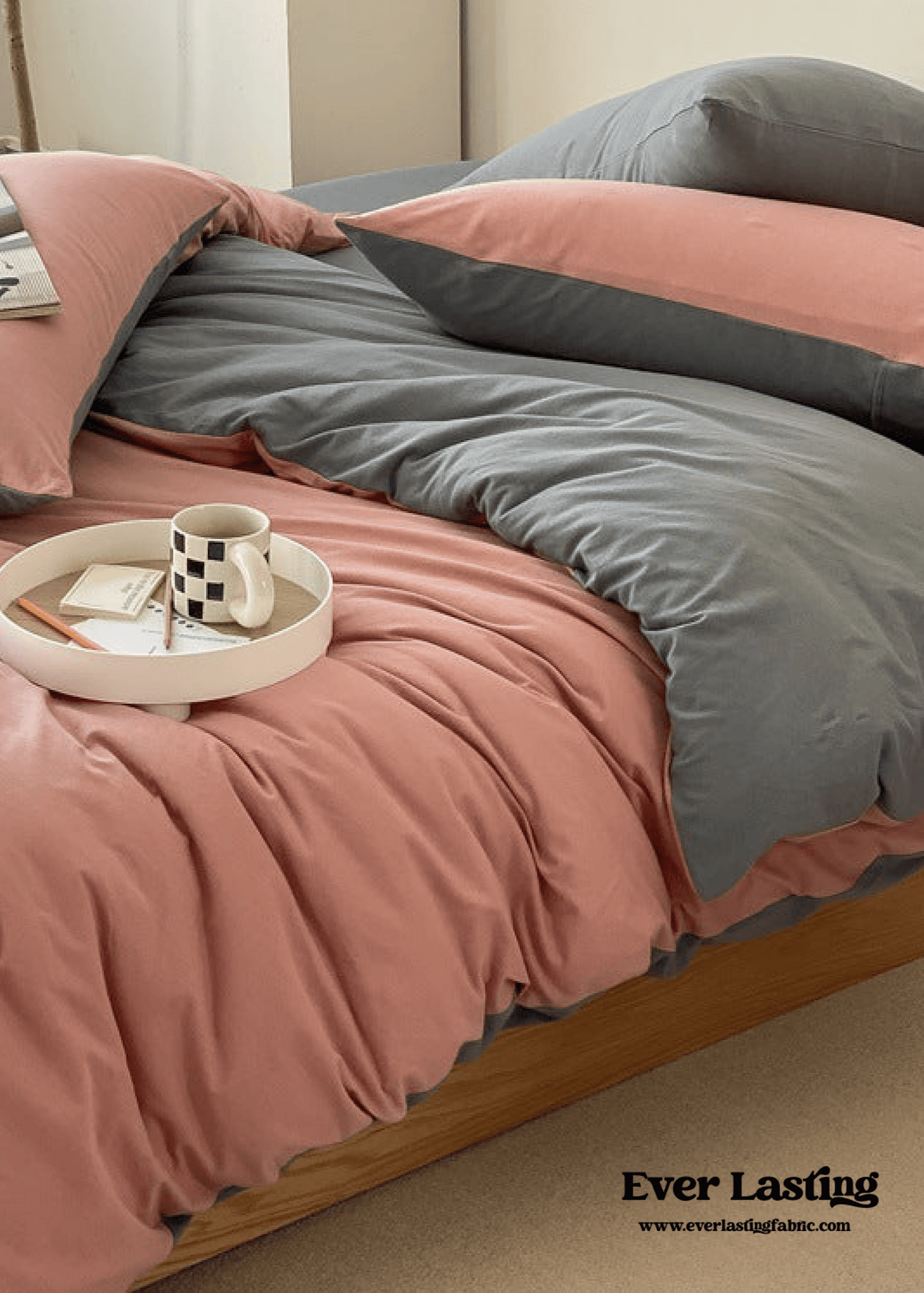 Duo Earth Tone Jersey Knit Bedding Set / White Beige