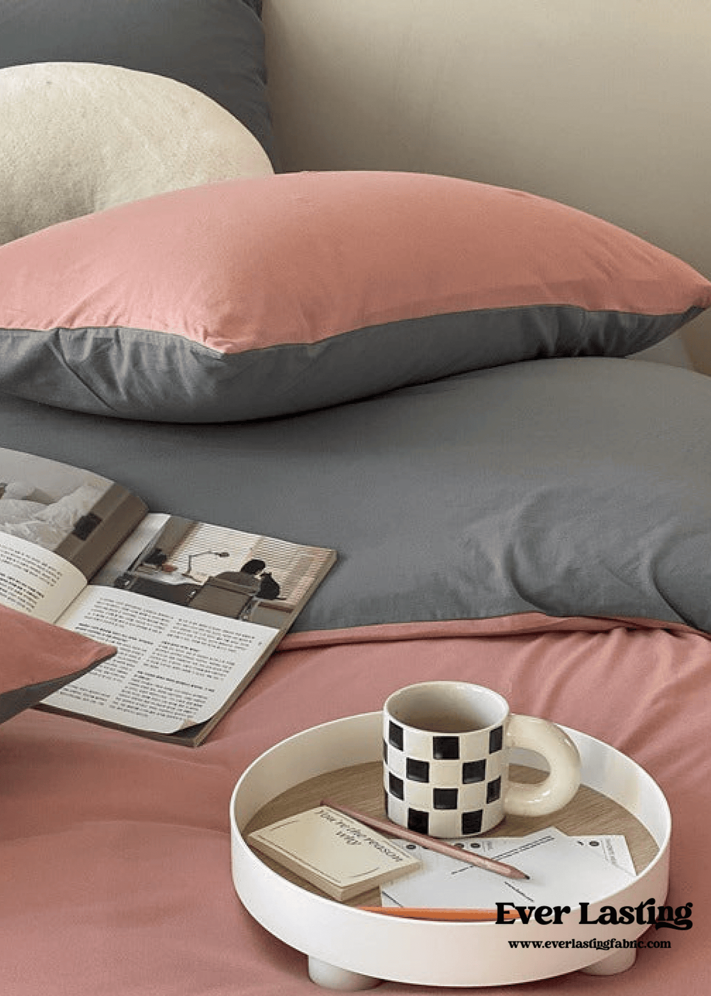 Duo Earth Tone Jersey Knit Bedding Set / White Beige