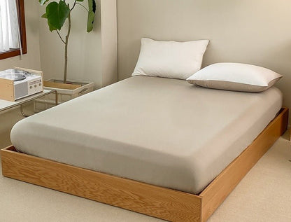 Duo Earth Tone Jersey Knit Bedding Set / White Beige