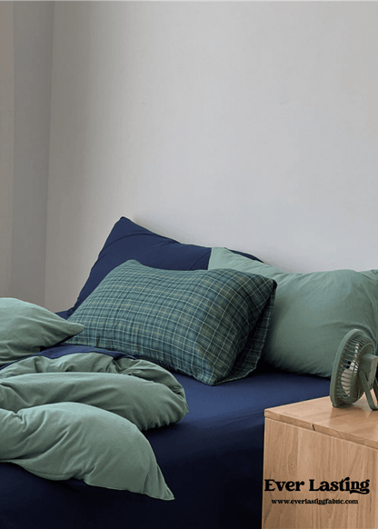 DUO Jersey Knit Bedding Set / Green Blue + Royal Blue