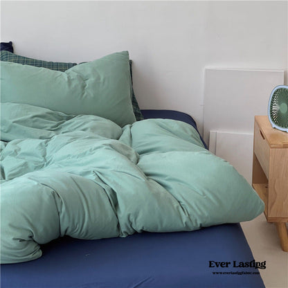 DUO Jersey Knit Bedding Set / Green Blue + Royal Blue
