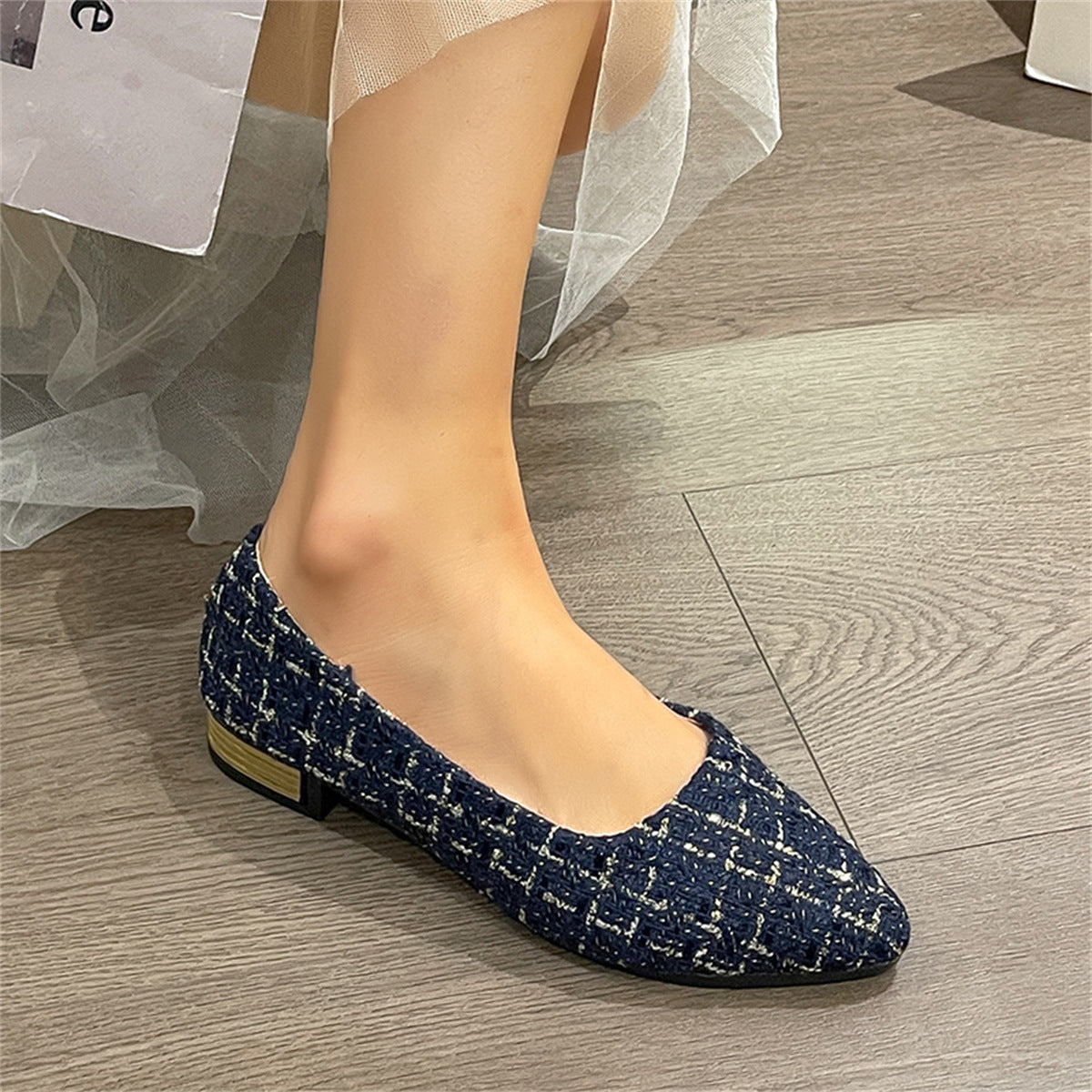 Women's Roman-Style Peep-Toe Slip-On Pumps – Chunky Low Heel Casual Flats