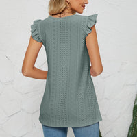 Smocked Round Neck Eyelet Top
