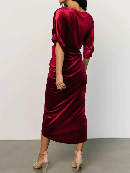 Ruched Surplice Half Sleeve Dress, Holiday Dress