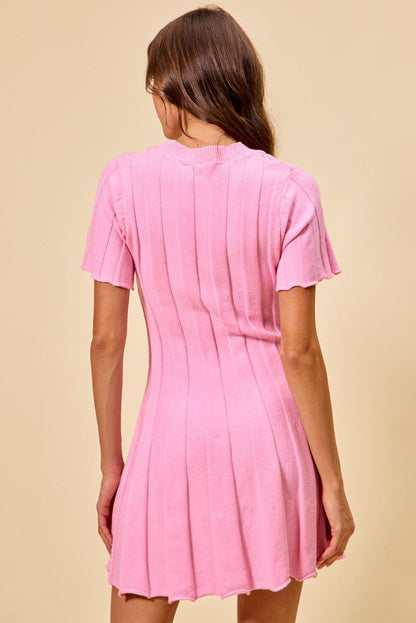 SO ME Wide Rib Short Sleeves Sweater Knit Mini Dress