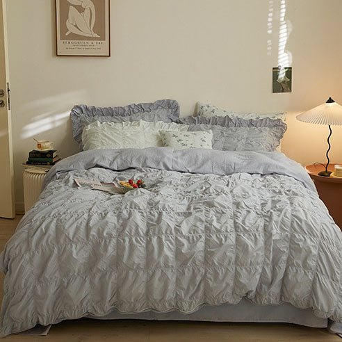 Earth Tone Marshmallow Puff Ruffle Bedding Set / Pumpkin Brown