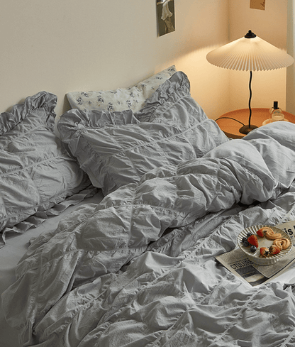 Earth Tone Marshmallow Puff Ruffle Bedding Set / Pumpkin Brown