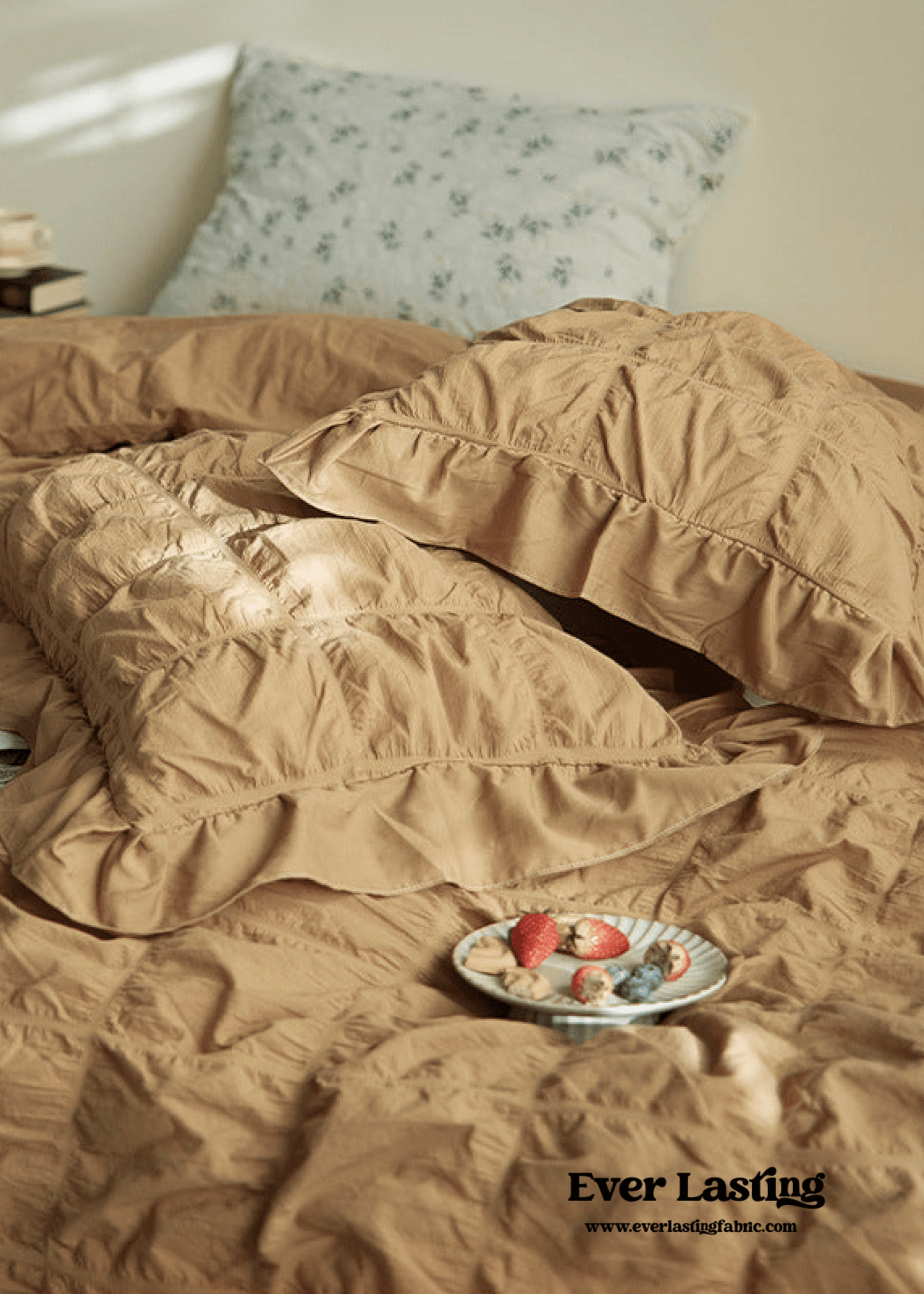 Earth Tone Marshmallow Puff Ruffle Bedding Set / Pumpkin Brown