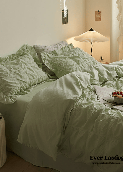 Earth Tone Marshmallow Puff Ruffle Bedding Set / Pumpkin Brown