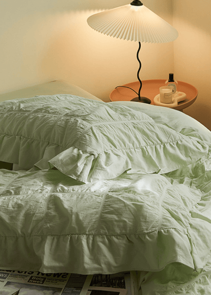 Earth Tone Marshmallow Puff Ruffle Bedding Set / Pumpkin Brown