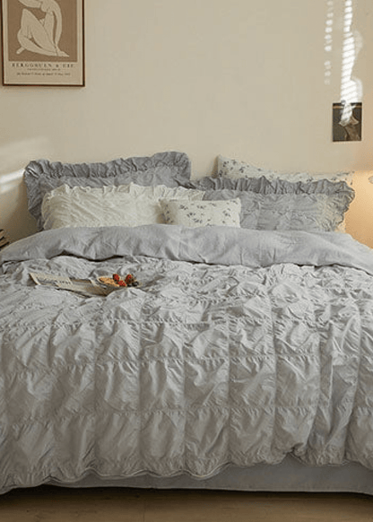 Earth Tone Marshmallow Puff Ruffle Bedding Set / Rust Pink