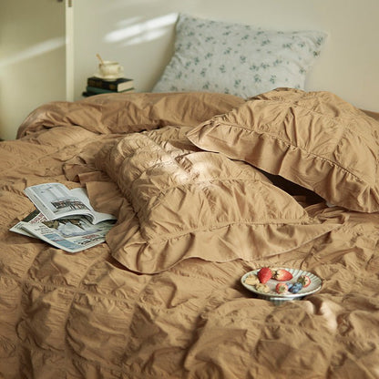 Earth Tone Marshmallow Puff Ruffle Bedding Set / Rust Pink