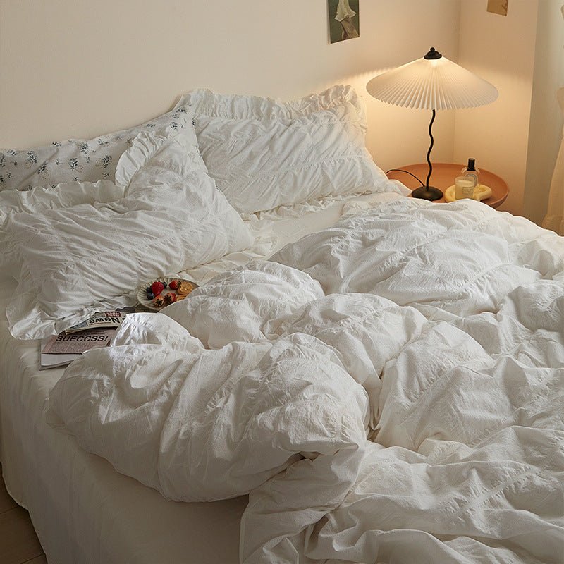 Earth Tone Marshmallow Puff Ruffle Bedding Set / Rust Pink