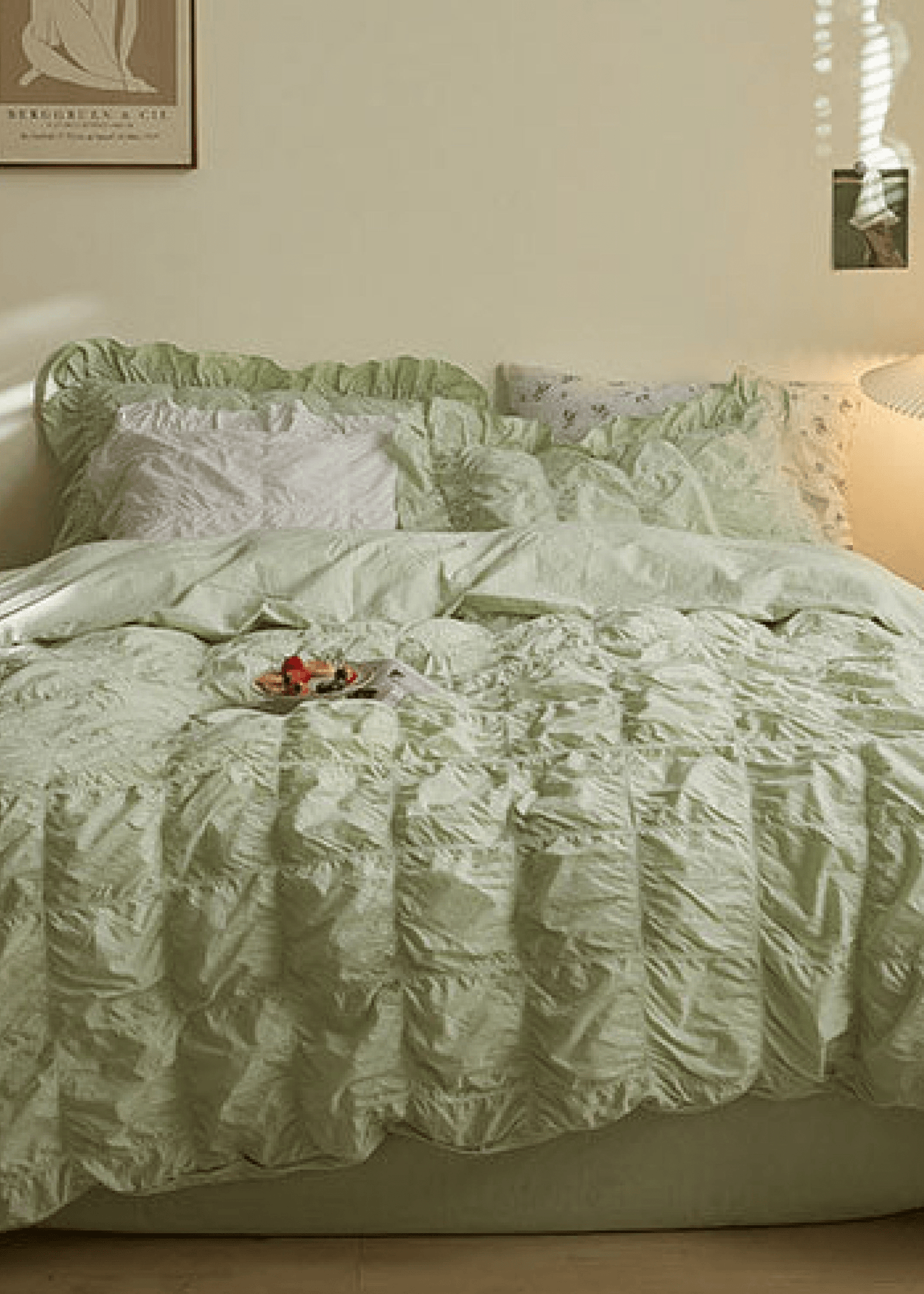 Earth Tone Marshmallow Puff Ruffle Bedding Set / Rust Pink
