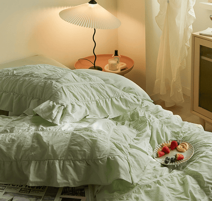 Earth Tone Marshmallow Puff Ruffle Bedding Set / Rust Pink