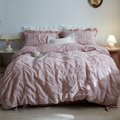 Earth Tone Marshmallow Puff Ruffle Bedding Set / White