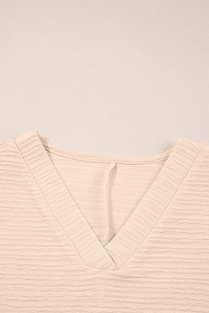 Luxury Textured V Neck T Shirt and Shorts Set