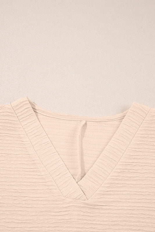 Luxury Textured V Neck T Shirt and Shorts Set