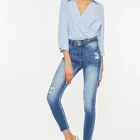 Kancan Distressed Raw Hem High Waist Jeans