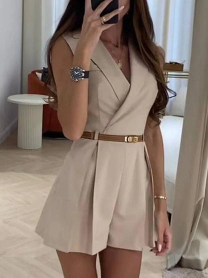 Women's Solid Sleeveless Surplice Romper – Relaxed Fit