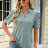 Eyelet Johnny Collar Puff Sleeve Blouse