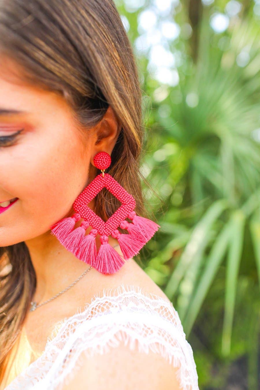 Hot Pink Ellie Fringe Drop Earrings