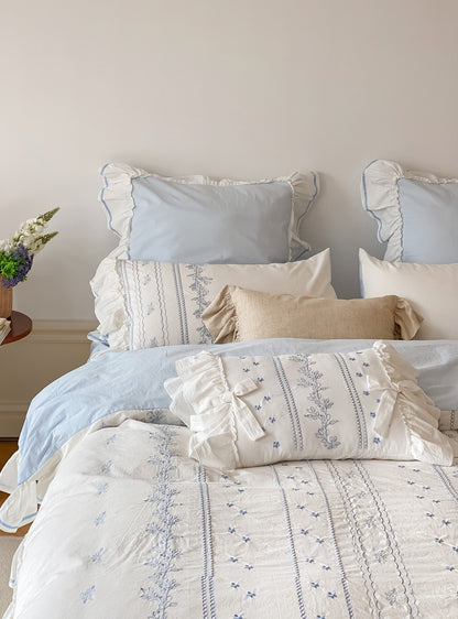 Embroidered French Lace Ruffle Bedding Set / Pink