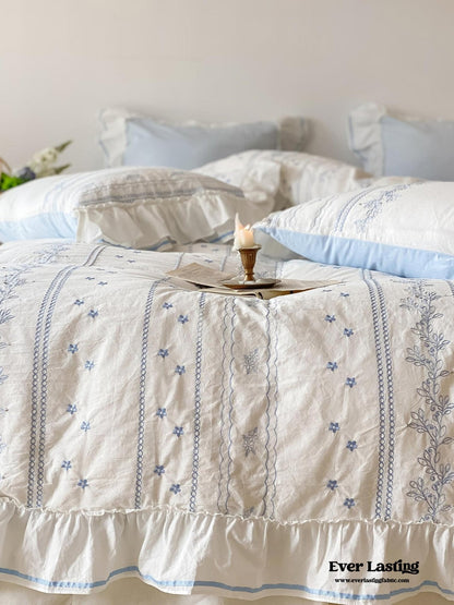 Embroidered French Lace Ruffle Bedding Set / Pink