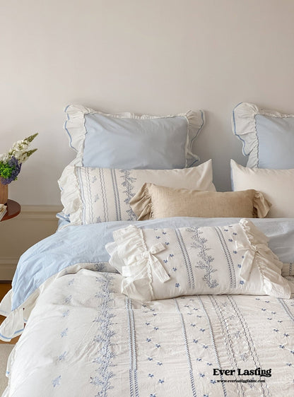 Embroidered French Lace Ruffle Duvet Cover / Pink