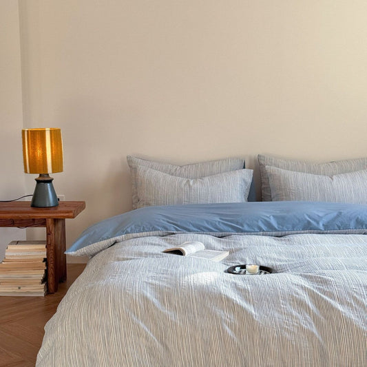 Emma Duo Striped Jacquard Bedding Set / Blue