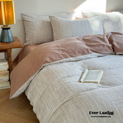 Emma Duo Striped Jacquard Bedding Set / Brown