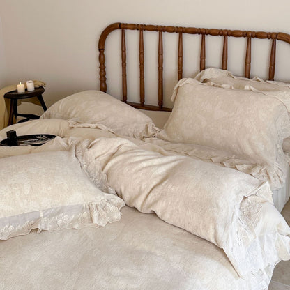 Emmeline Lace Ruffle Floral Bedding Set / Gray