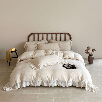 Emmeline Lace Ruffle Floral Bedding Set / Gray