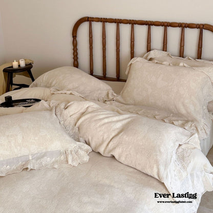 Emmeline Lace Ruffle Floral Bedding Set / White